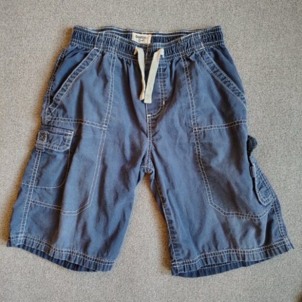 Oshkosh Bgosh Denim Shorts Boys 7X Blue Drawstring Cargo Stitched Pockets